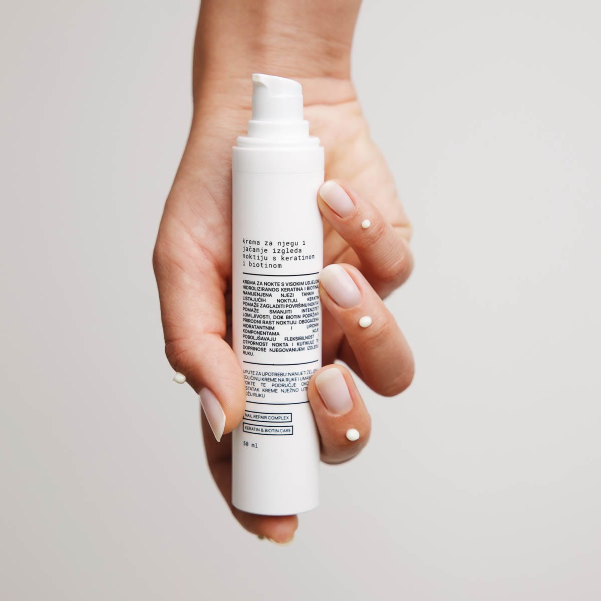 Nail care and strengthening cream with keratin and biotin