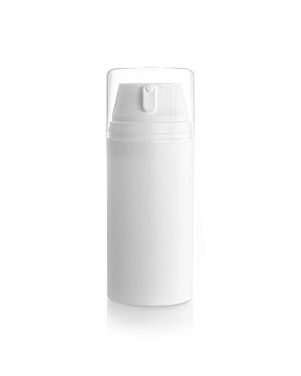 Airless boca, HDPE, medium round, 100 ml sa pumpicom i prozirnom kapicom, bijela mat