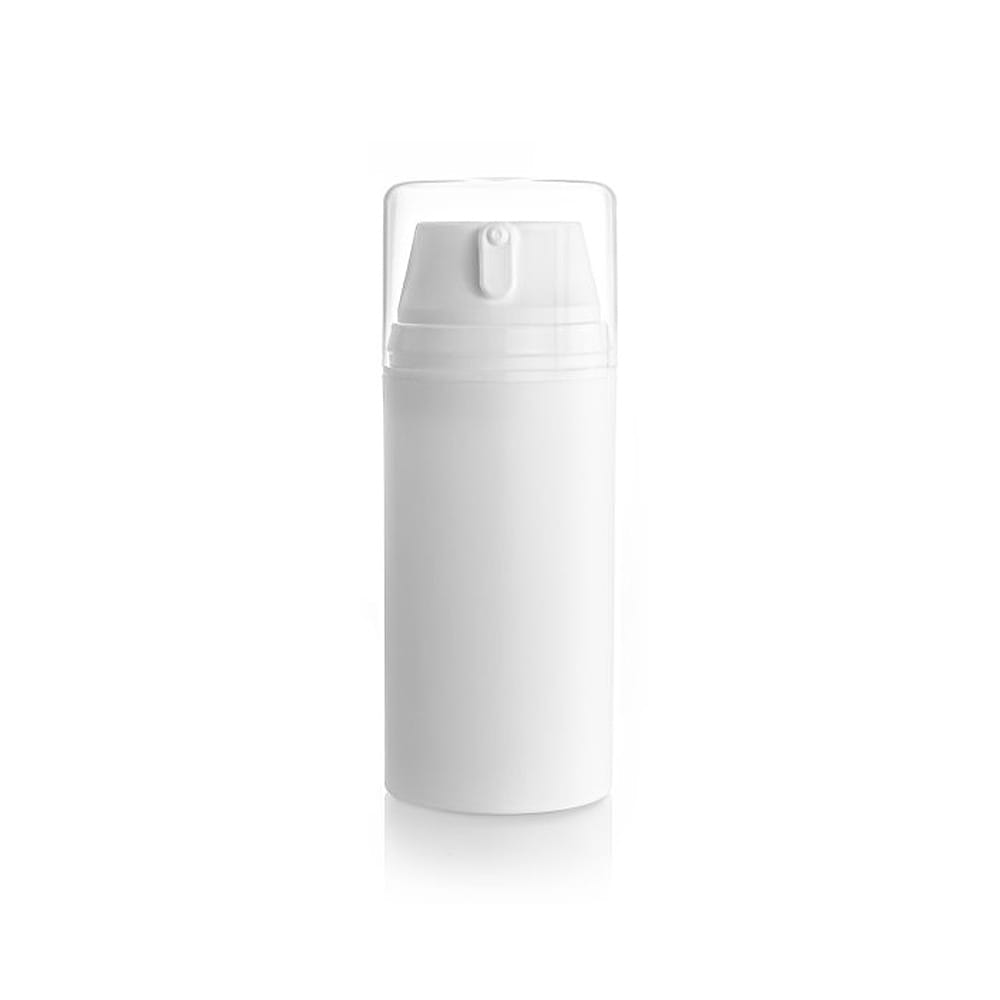 Airless boca, HDPE, medium round, 100 ml sa pumpicom i prozirnom kapicom, bijela mat